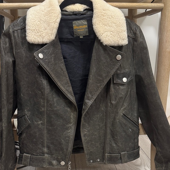 VINTAGE Women's Shearling Collar Leather Jacket Sz L - Picture 4 of 6